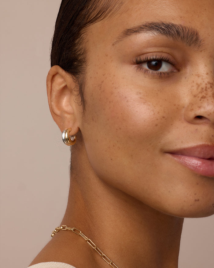 Lou Mixed Stacked Huggies || option::18K Gold & Silver Plated