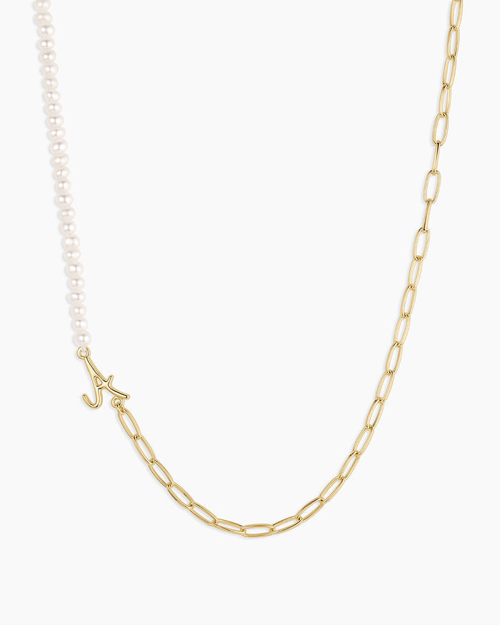 Lou Pearl Alphabet Necklace || option::18K Gold Plated, A