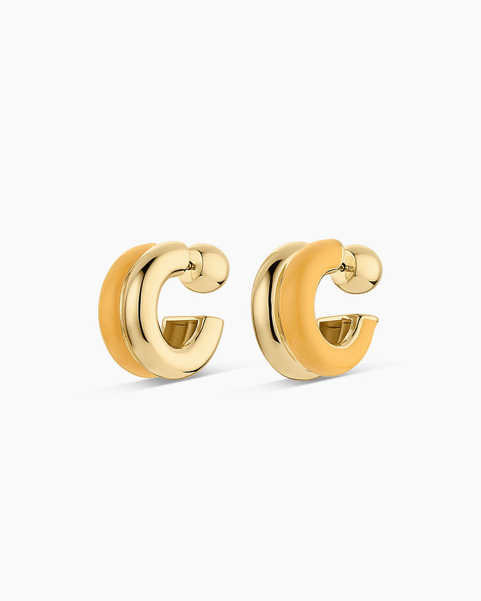 Lou Stacked Huggies || option::18K Gold Plated, Yellow