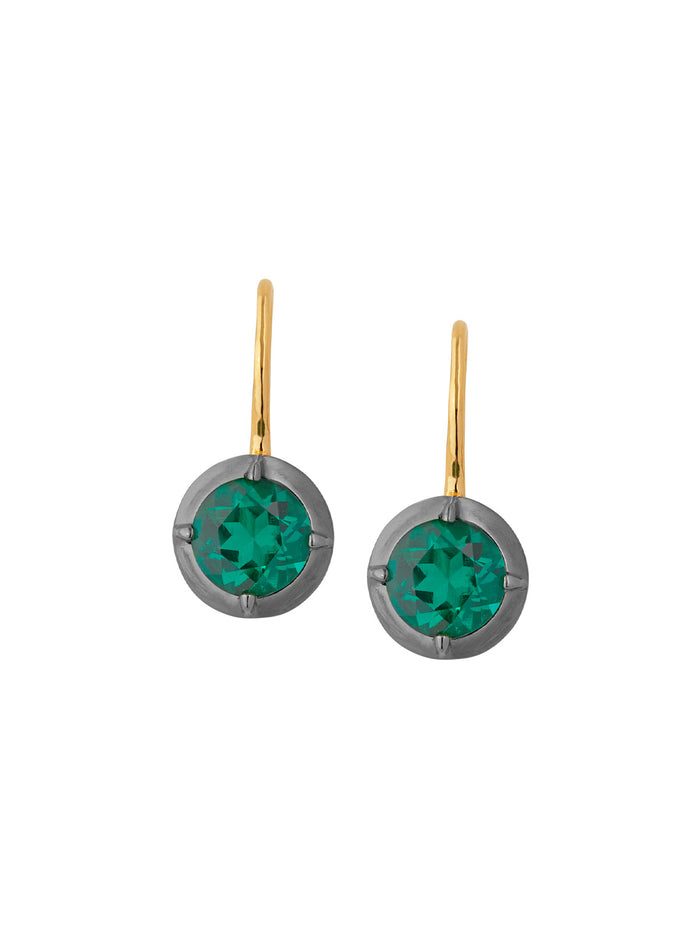 LUCIEN LATCHBACK EARRINGS IN NANO EMERALD, 18K GOLD VERMEIL