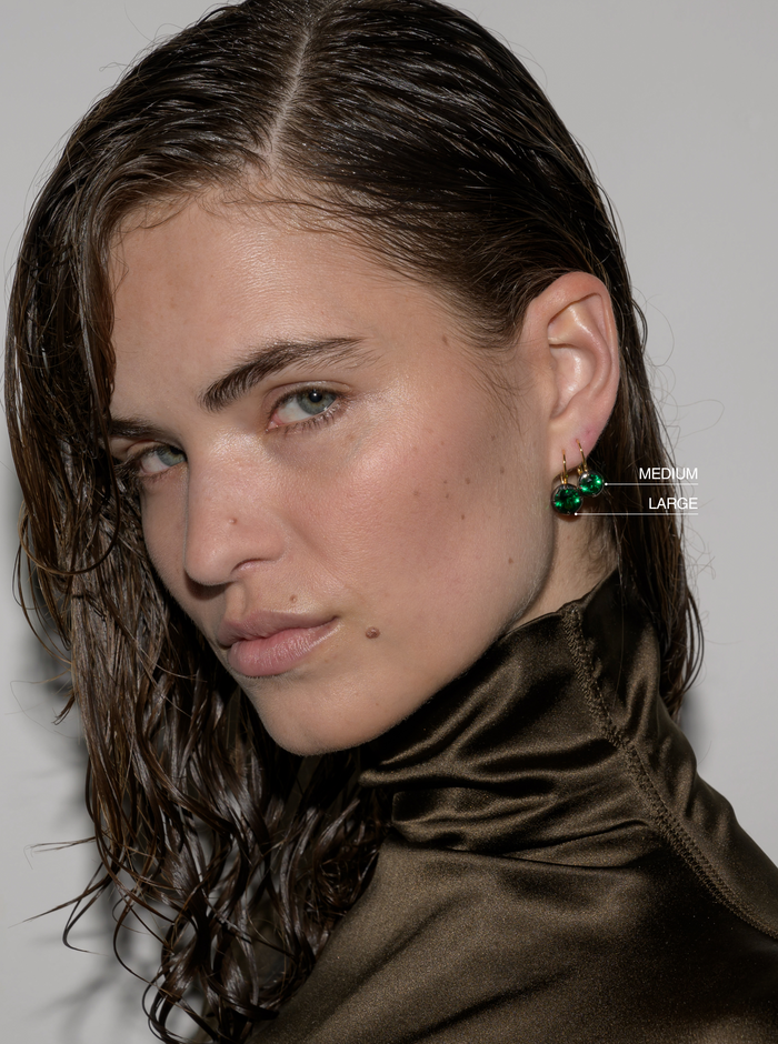 LUCIEN LATCHBACK EARRINGS IN NANO EMERALD, 18K GOLD VERMEIL