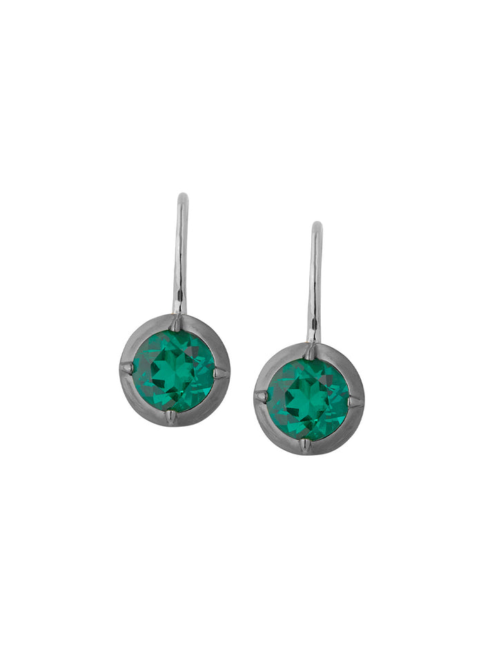 LUCIEN LATCHBACK EARRINGS IN NANO EMERALD, STERLING SILVER