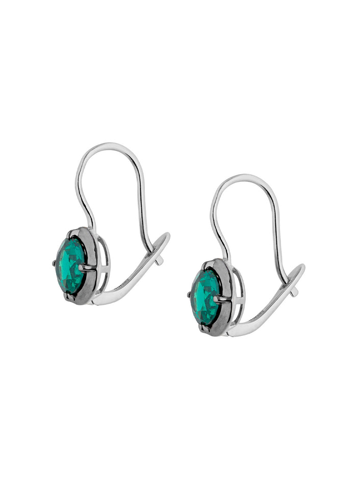 LUCIEN LATCHBACK EARRINGS IN NANO EMERALD, STERLING SILVER