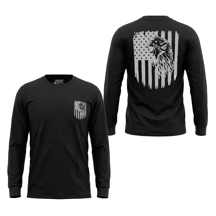 Men's Long Sleeve T-Shirt with American Eagle & Flag Print