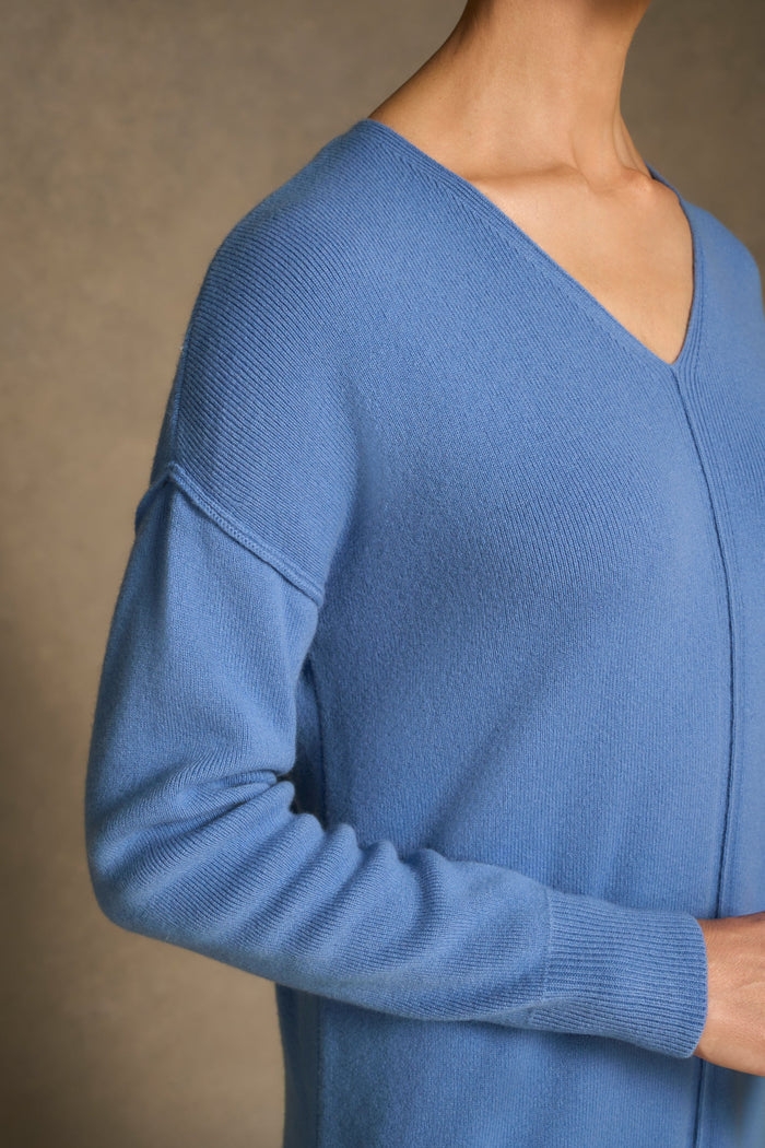 Merino V-Neck Knit Dress - Cornflower Blue
