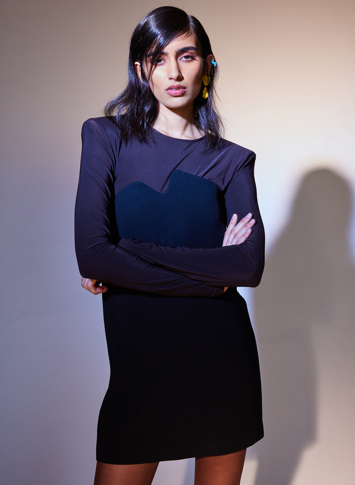 Micro Jersey Shoulderpad Fitted Crewneck Top