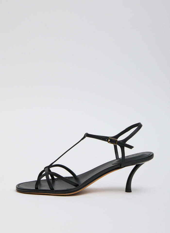 Black Milbourne Heel - heeled leather sandal, side view