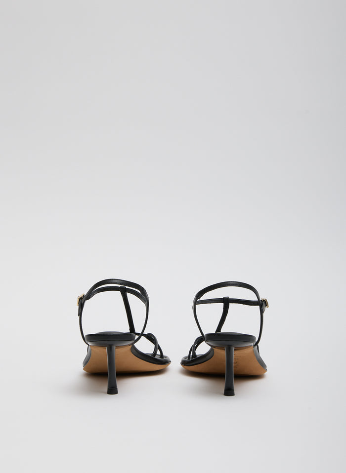Black Milbourne Heel - heeled leather sandal, back view