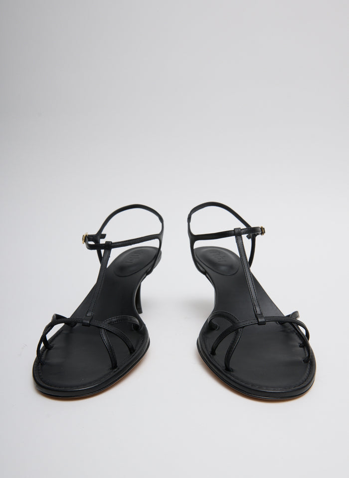 Black Milbourne Heel - heeled leather sandal, front view