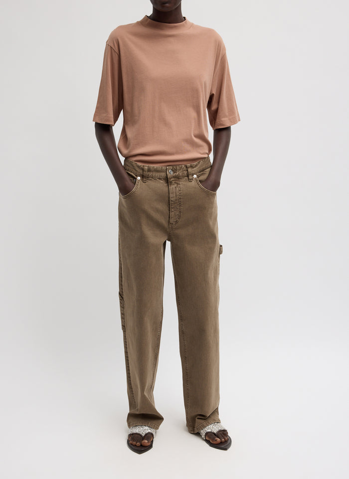 Butterscotch Mock Neck Unisex T-Shirt - full look, front view on model
