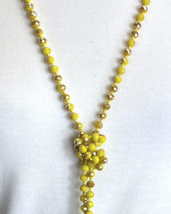 NK-2244 MUSTARD  MULTI COLOR 60 hand knotted glass bead necklace