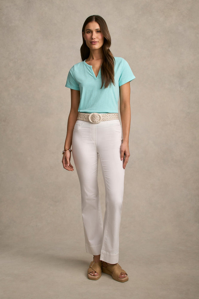 Notch Neck Cotton Tee - Aqua