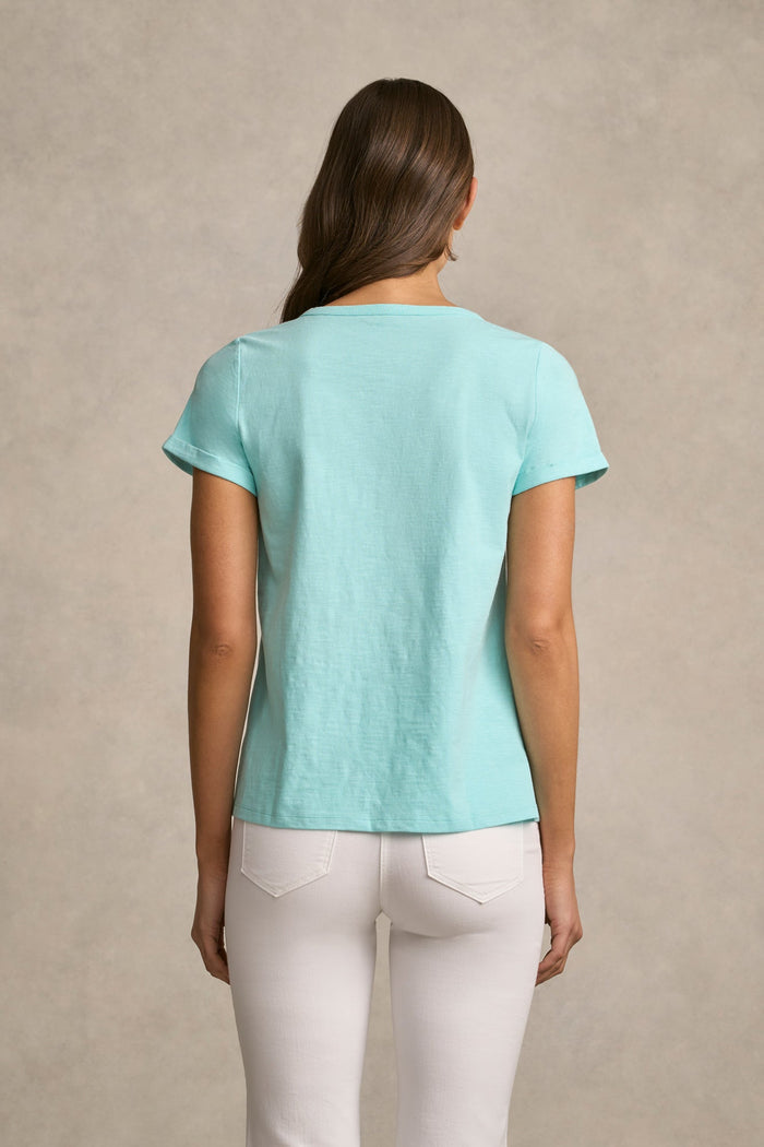 Notch Neck Cotton Tee - Aqua