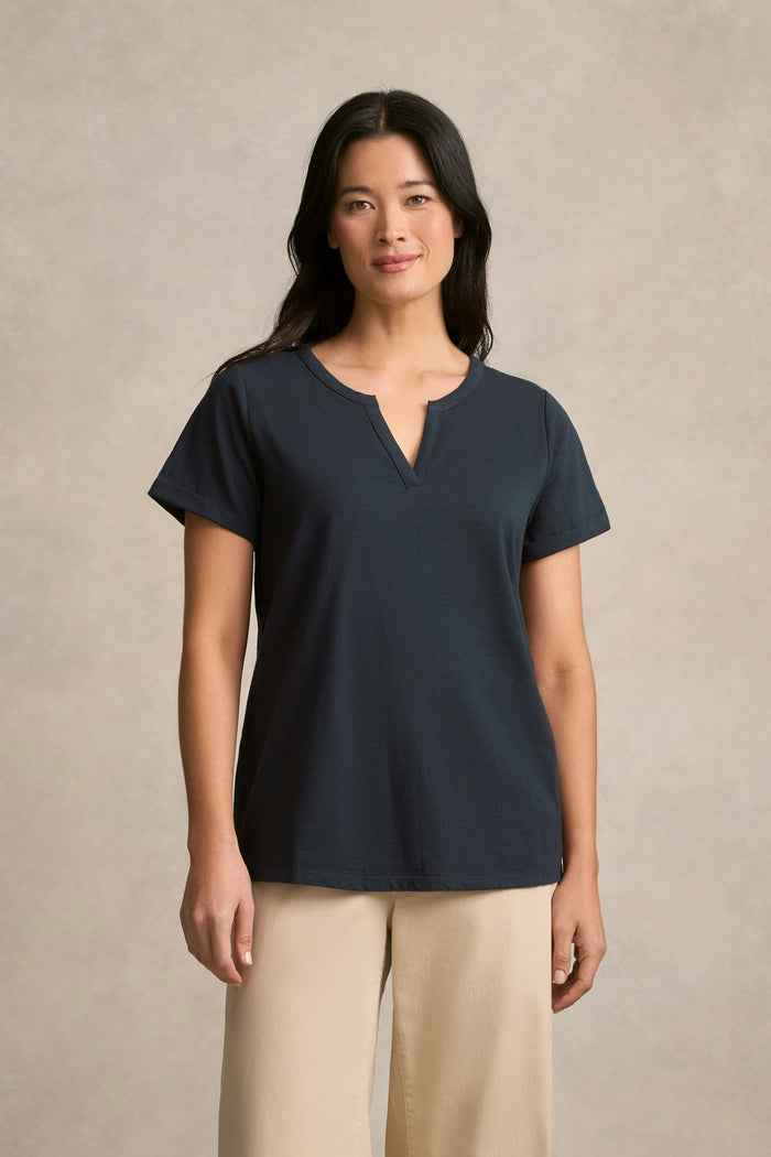 Notch Neck Cotton Tee - Ink