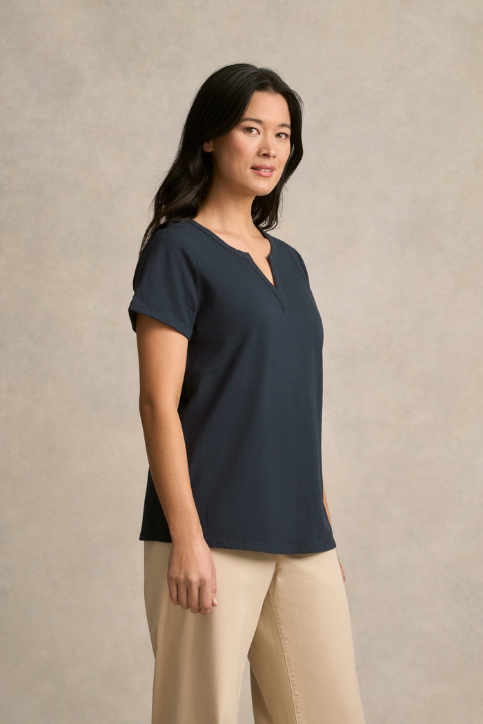 Notch Neck Cotton Tee - Ink