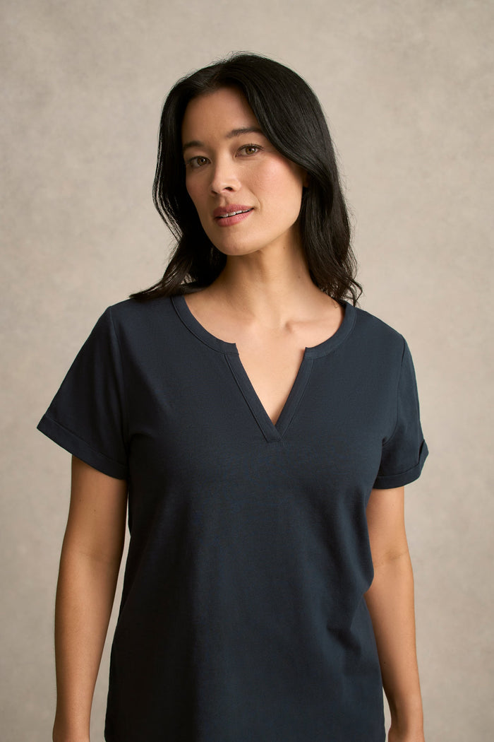 Notch Neck Cotton Tee - Ink