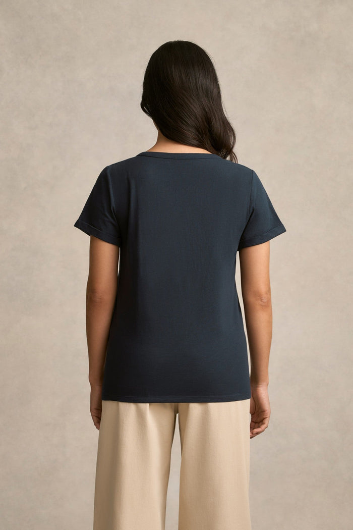 Notch Neck Cotton Tee - Ink
