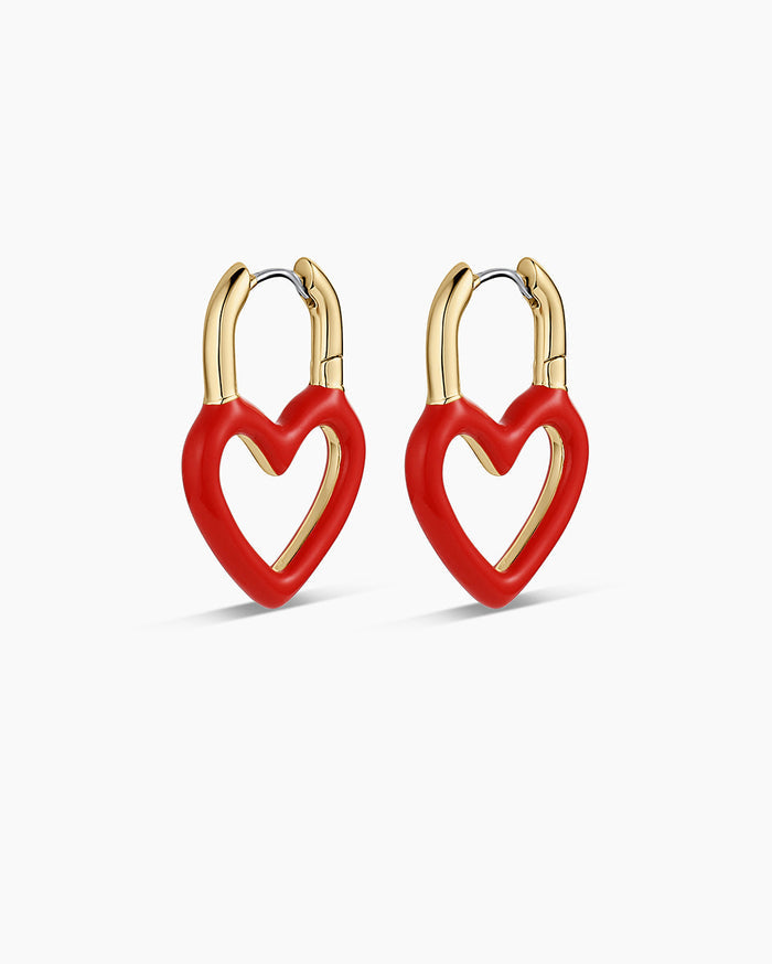 Open Heart Enamel Padlock Hoops || option::18K Gold Plated