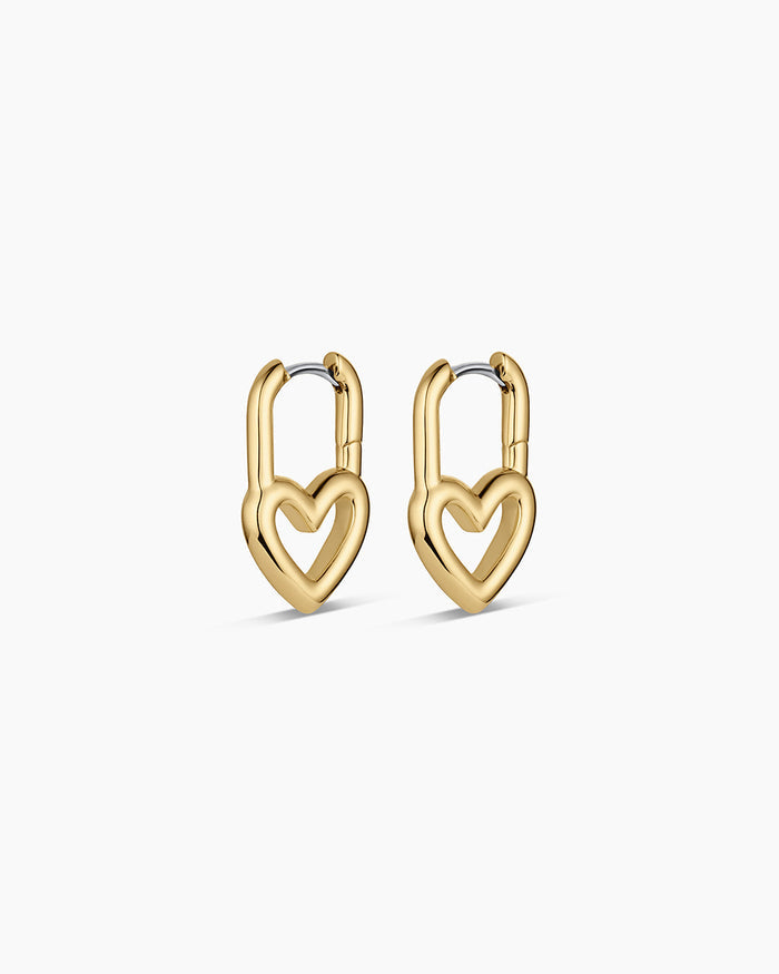 Open Heart Padlock Huggies || option::18K Gold Plated