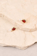 Oval Pearl Studs - Red