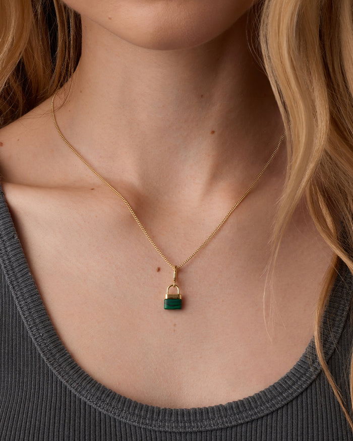 Padlock Parker Charm || option::18K Gold Plated, Malachite