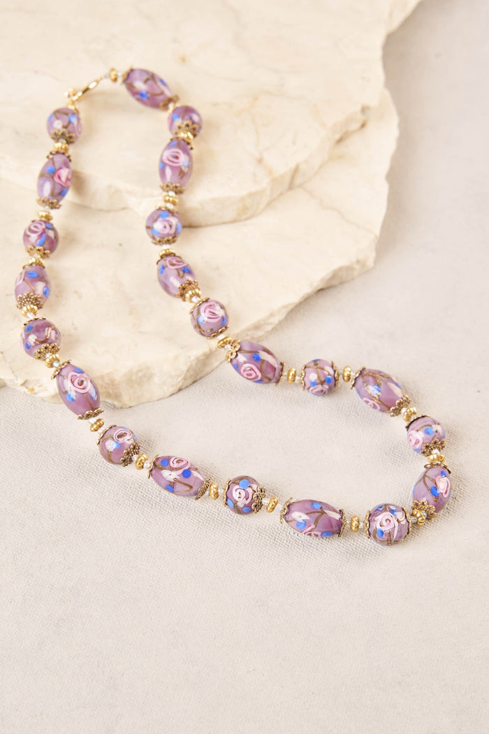 Painted Bead Necklace - Purple
