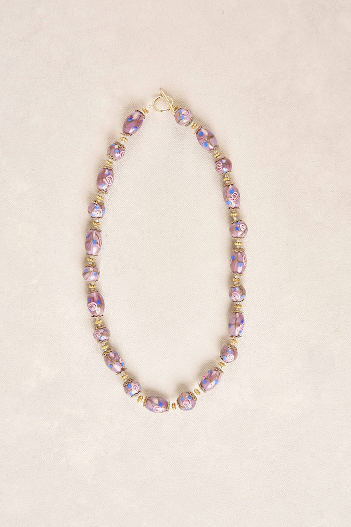 Painted Bead Necklace - Purple