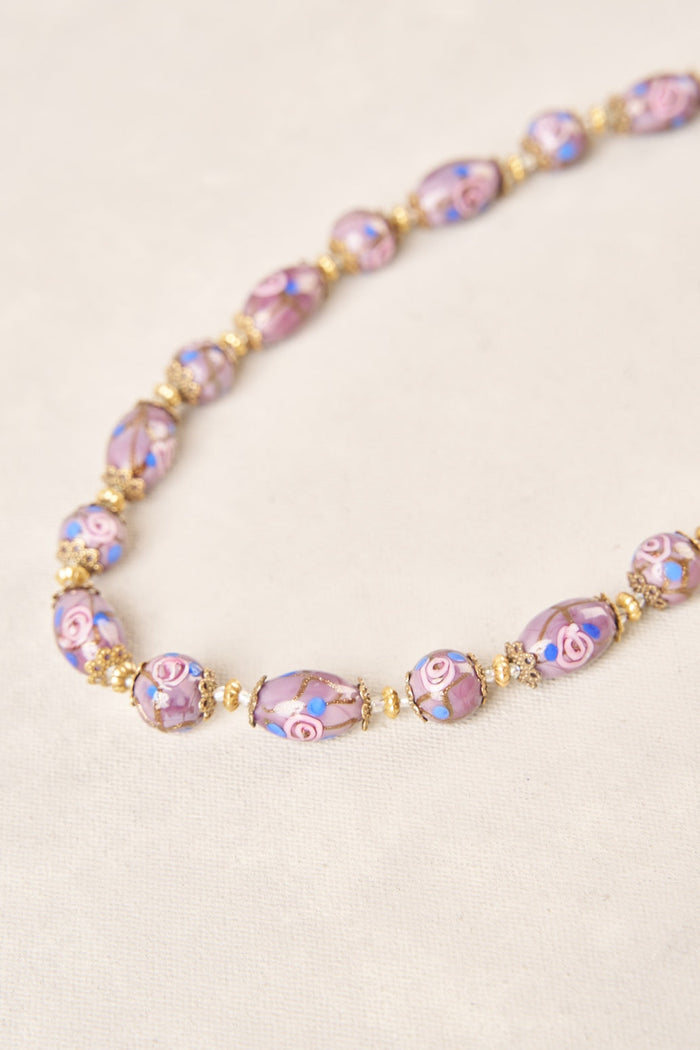 Painted Bead Necklace - Purple