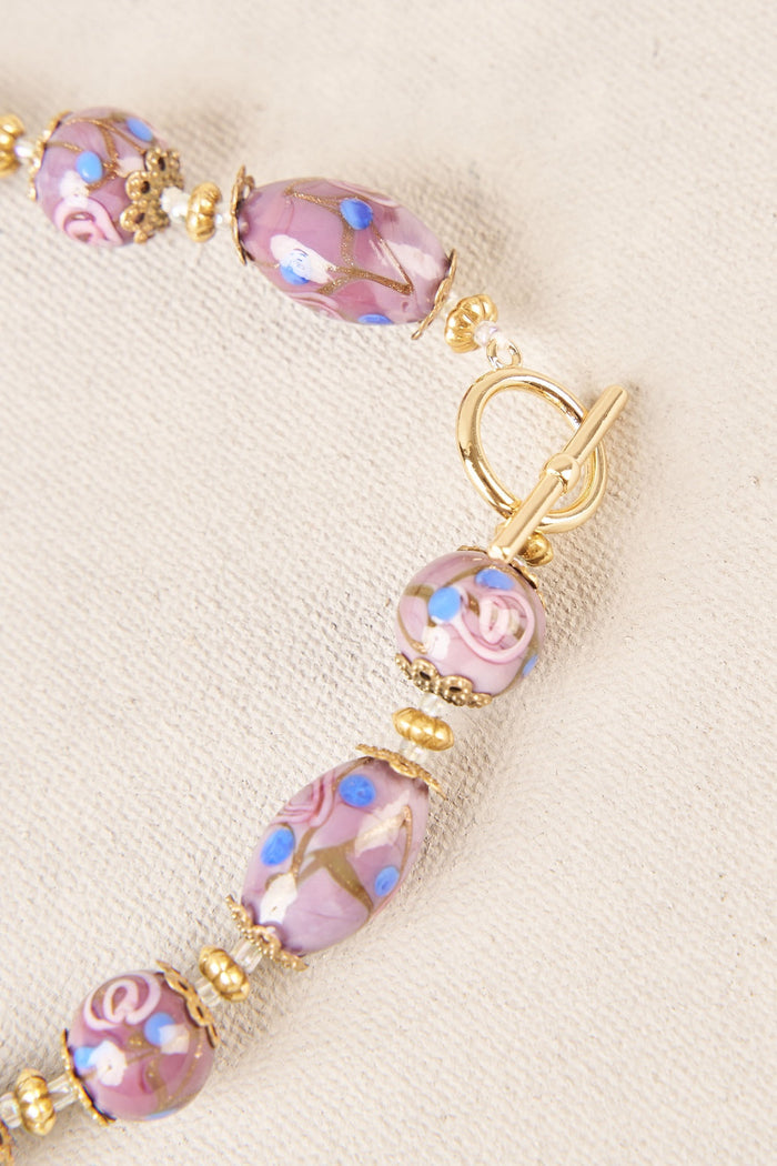 Painted Bead Necklace - Purple