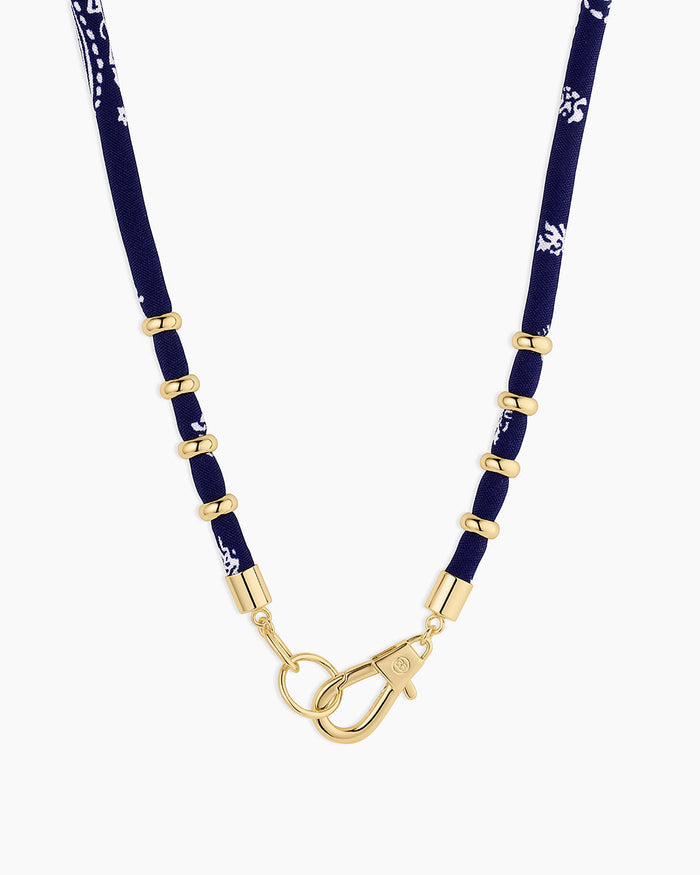 Paisley Bandana Long Necklace || option::18K Gold Plated, Navy