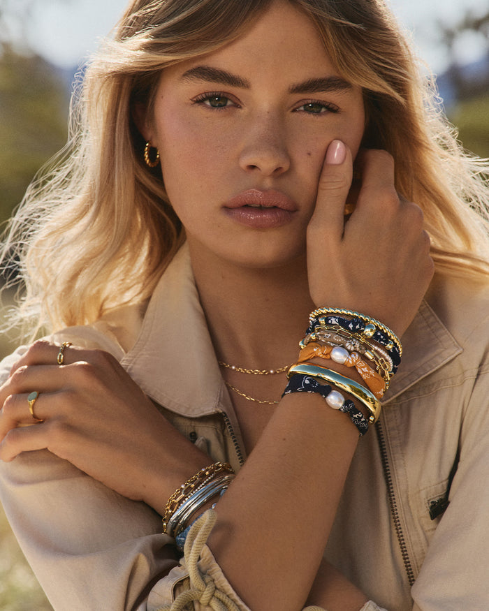 Paisley Bandana Pearl Bracelet || option::18K Gold Plated, Navy