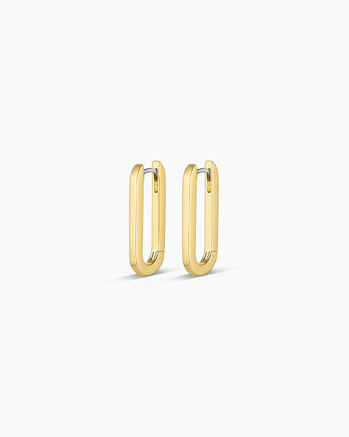 18K Gold Plated Rectangle Huggies,Parker Huggies, rectangle hoops, link hoops || option::18K Gold Plated
