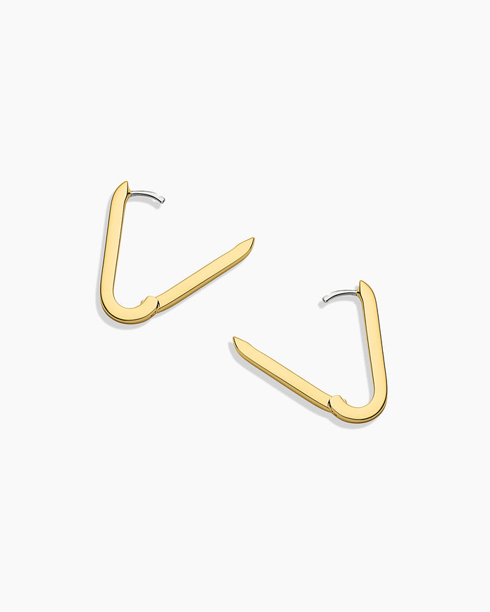 18K Gold Plated Rectangle Huggies,Parker Huggies, rectangle hoops, link hoops || option::18K Gold Plated