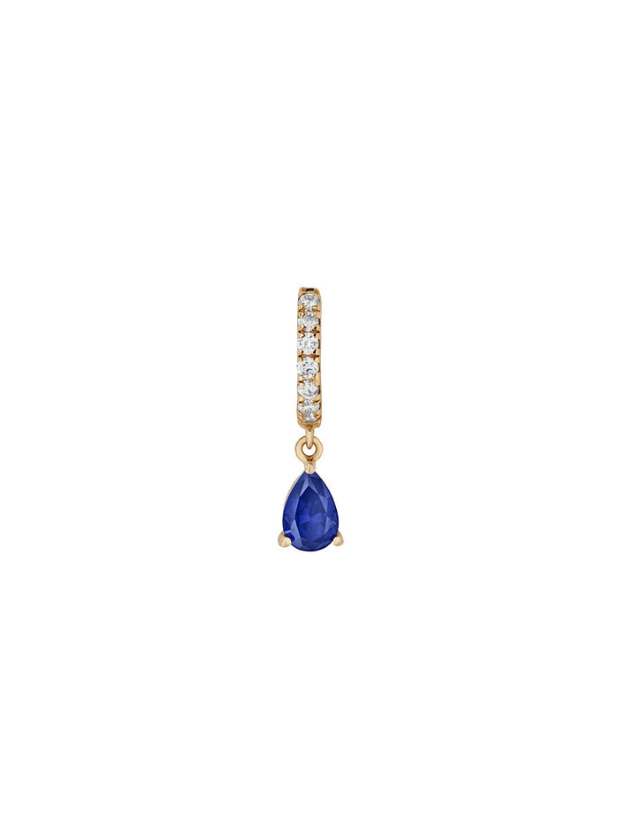 PAVÉ PEAR-DROP HUGGIE EARRING IN LAB BLUE SAPPHIRE, 18K GOLD VERMEIL