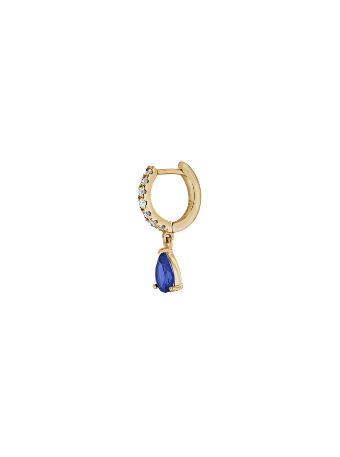 PAVÉ PEAR-DROP HUGGIE EARRING IN LAB BLUE SAPPHIRE, 18K GOLD VERMEIL