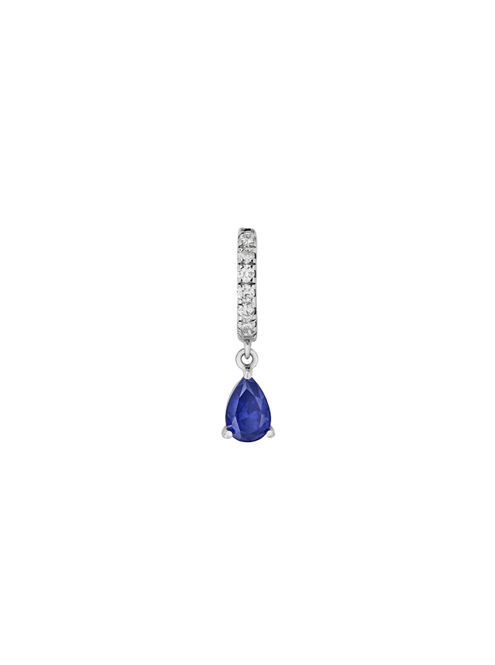 PAVÉ PEAR-DROP HUGGIE EARRING IN LAB BLUE SAPPHIRE, STERLING SILVER