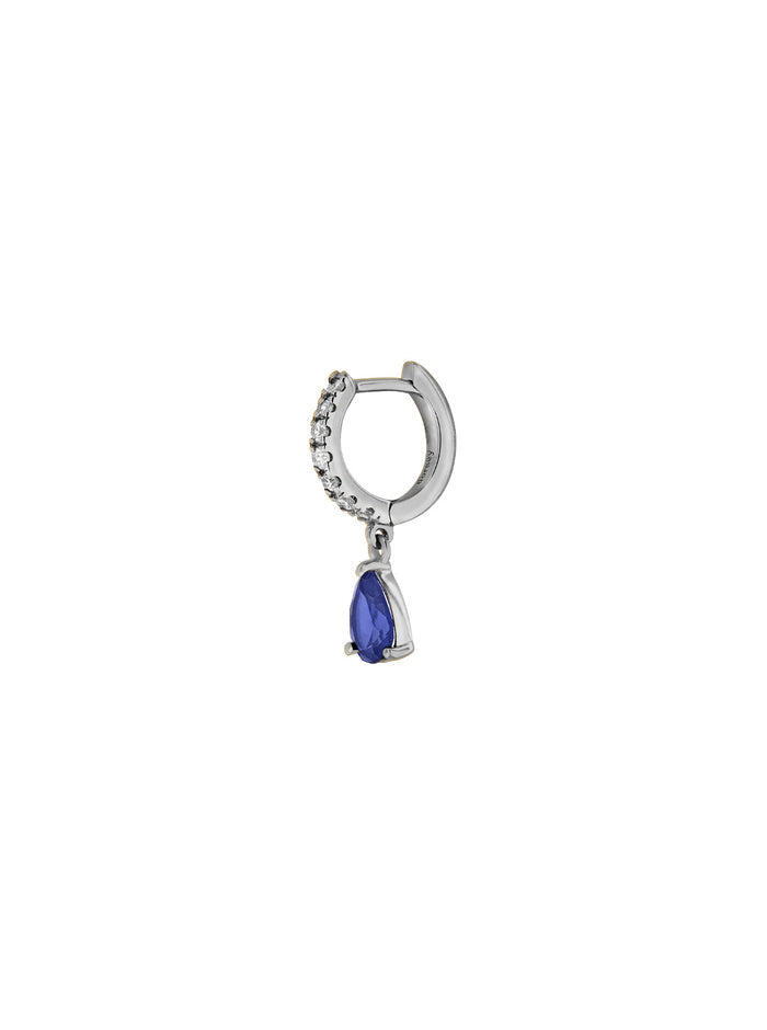 PAVÉ PEAR-DROP HUGGIE EARRING IN LAB BLUE SAPPHIRE, STERLING SILVER