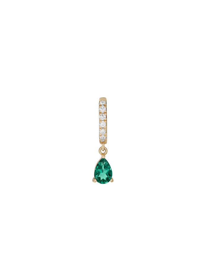PAVÉ PEAR-DROP HUGGIE EARRING IN LAB EMERALD, 18K GOLD VERMEIL