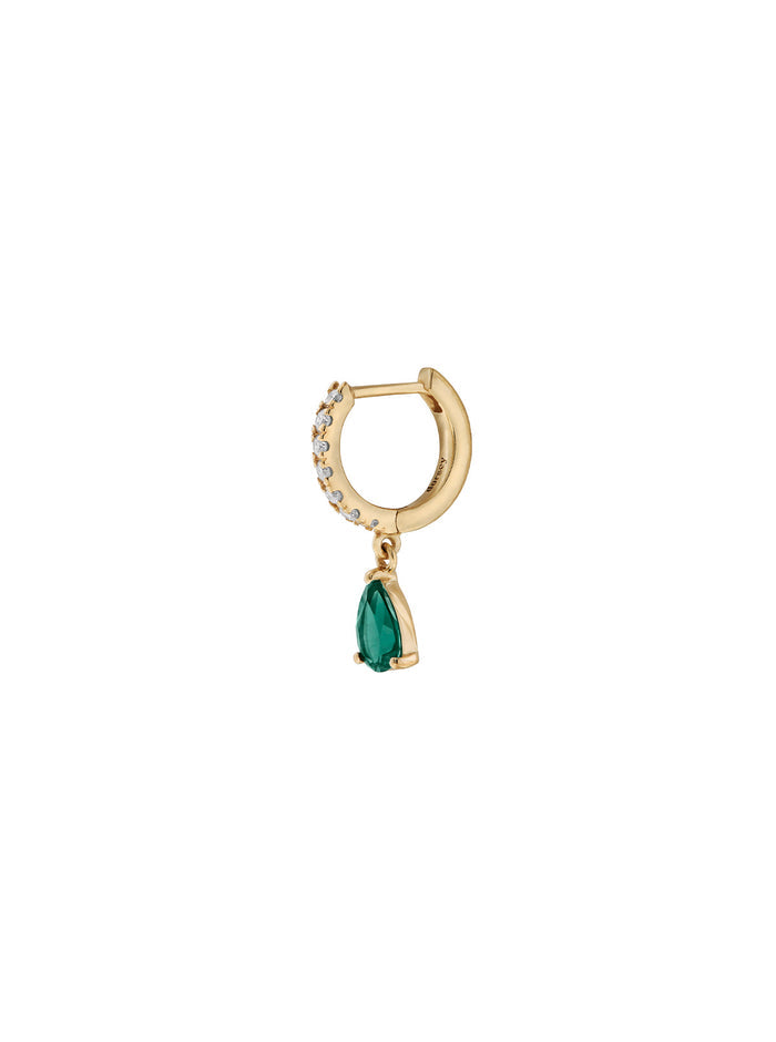 PAVÉ PEAR-DROP HUGGIE EARRING IN LAB EMERALD, 18K GOLD VERMEIL