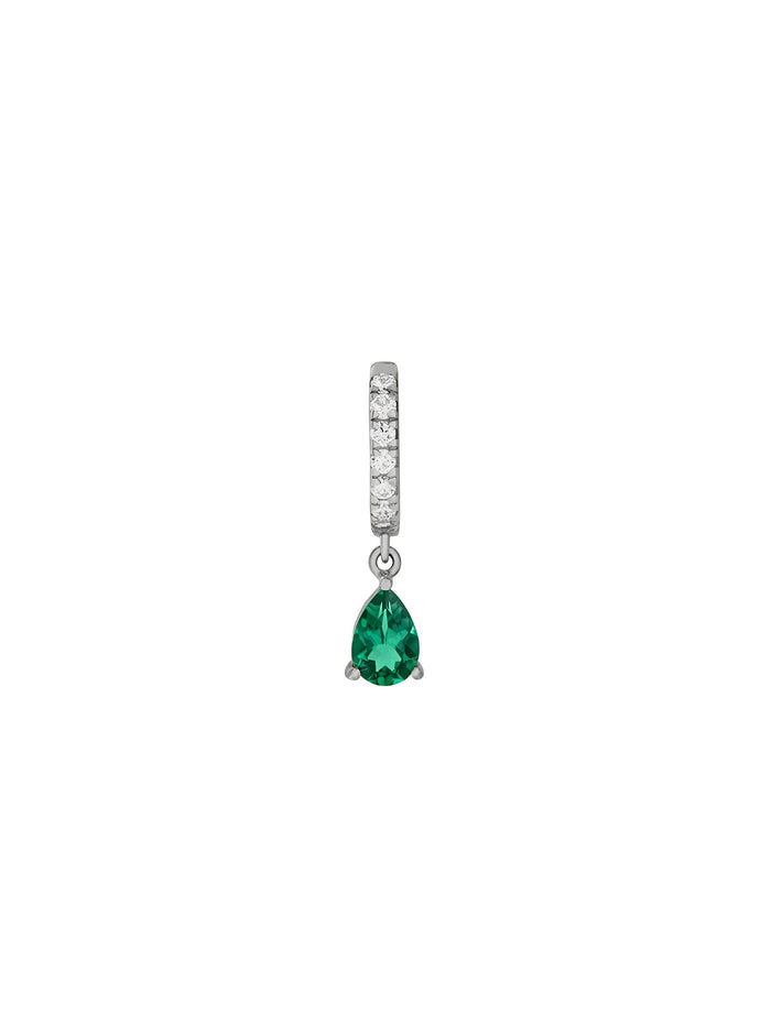 PAVÉ PEAR-DROP HUGGIE EARRING IN LAB EMERALD, STERLING SILVER