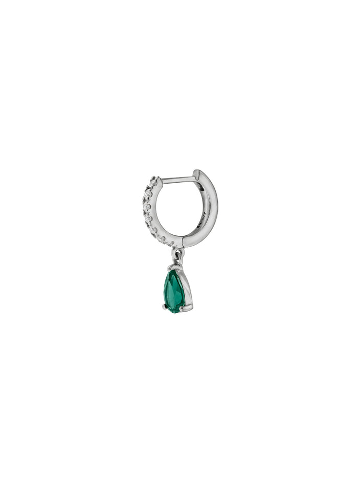 PAVÉ PEAR-DROP HUGGIE EARRING IN LAB EMERALD, STERLING SILVER
