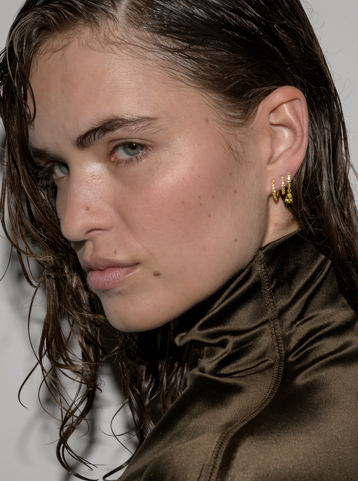 PAVÉ PEAR-DROP HUGGIE EARRING IN LAB YELLOW SAPPHIRE, STERLING SILVER