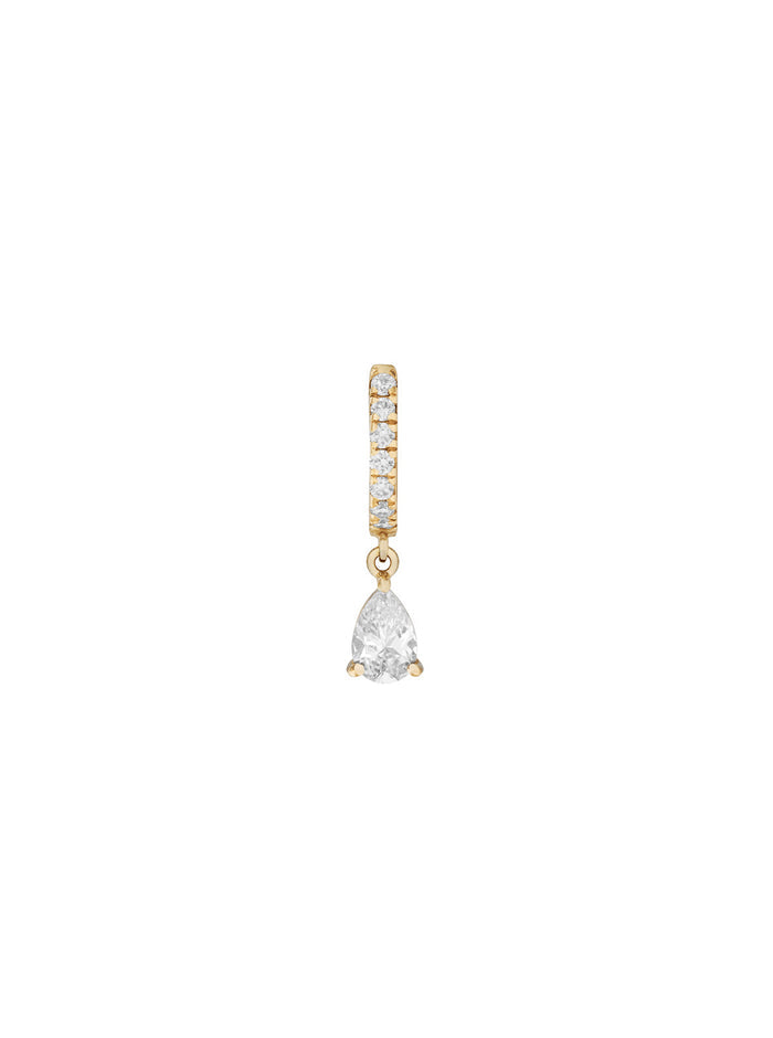 PAVÉ PEAR-DROP HUGGIE EARRING IN MOISSANITE, 18K GOLD VERMEIL