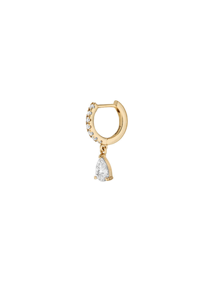 PAVÉ PEAR-DROP HUGGIE EARRING IN MOISSANITE, 18K GOLD VERMEIL
