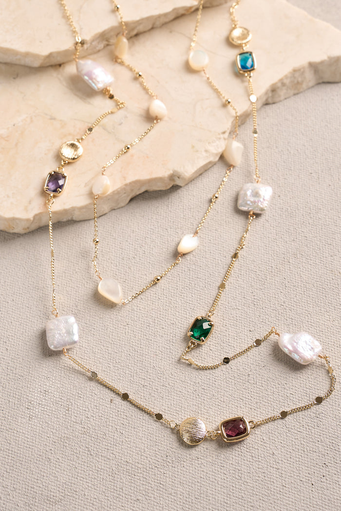 Pearl and Stone Layered Necklace - Multicolour