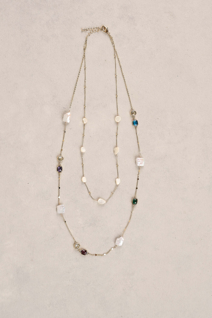 Pearl and Stone Layered Necklace - Multicolour