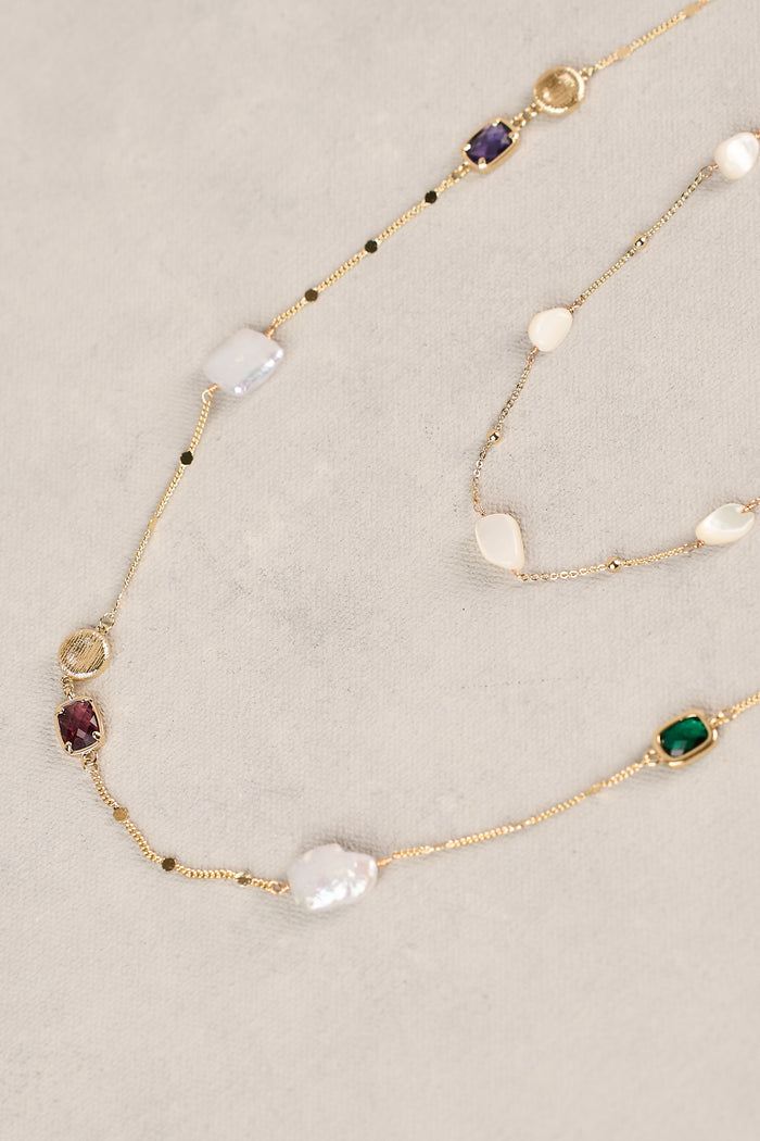 Pearl and Stone Layered Necklace - Multicolour