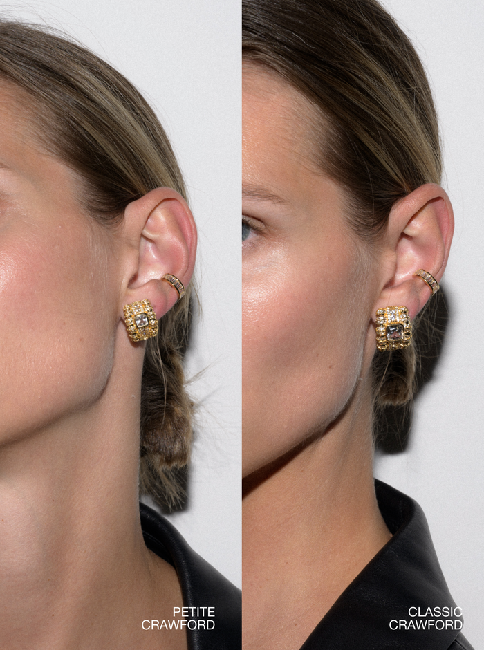 PETITE CRAWFORD EARRINGS IN LAB WHITE SAPPHIRE, RHODIUM COATED BRASS