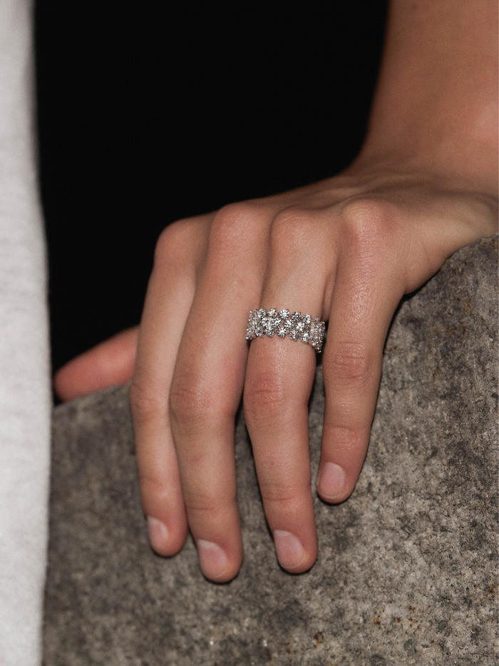 PETITE ROMY ETERNITY BAND IN MOISSANITE, STERLING SILVER