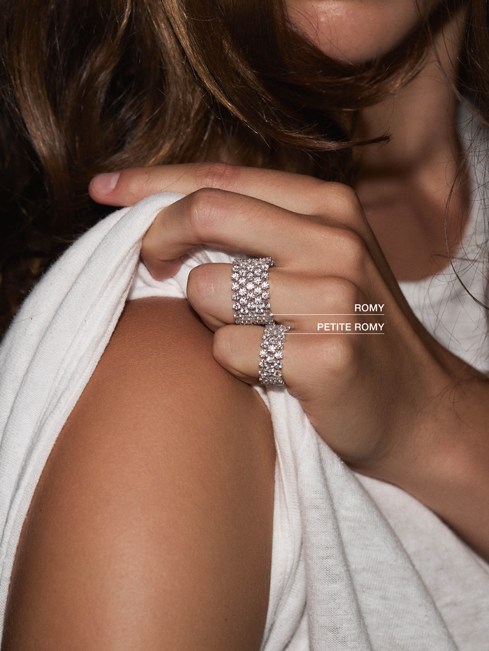 PETITE ROMY ETERNITY BAND IN MOISSANITE, STERLING SILVER